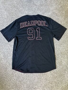 Like New Marvel Deadpool Jersey with Red-Outlined Graphics
